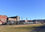 NS and MNJ GP38-2s leading the first ever Toys for Tots Train past the ornate Downtown Pt. Jervis buildings